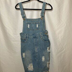 Women's Distressed Adjustable Strap Denim Overall Dress